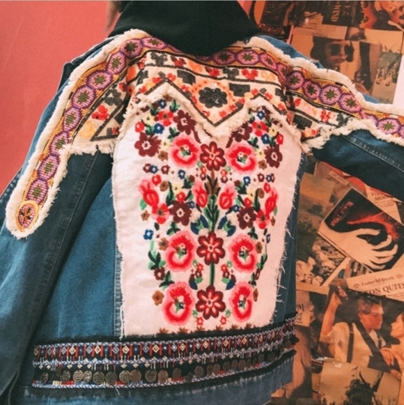 Oversized Embroidered,  Tribal Print, Jean Jacket - Picture 6 of 16